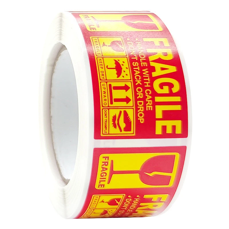 Cheap manufacturers wholesale fragile warning label glass fragile products waterproof express transport warning sticker roll