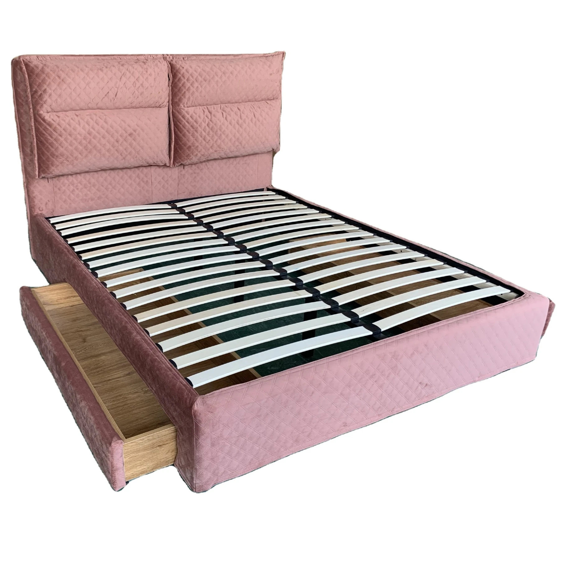 Modern and Contemporary Grey Velvet Fabric Upholstered 4-Drawer Queen Size Platform Storage Bed