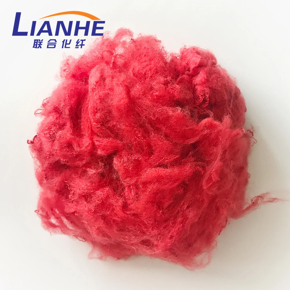 Recycled Dope Dyed Red Color Polyester Staple Fiber 3D 32MM for Fake Fur