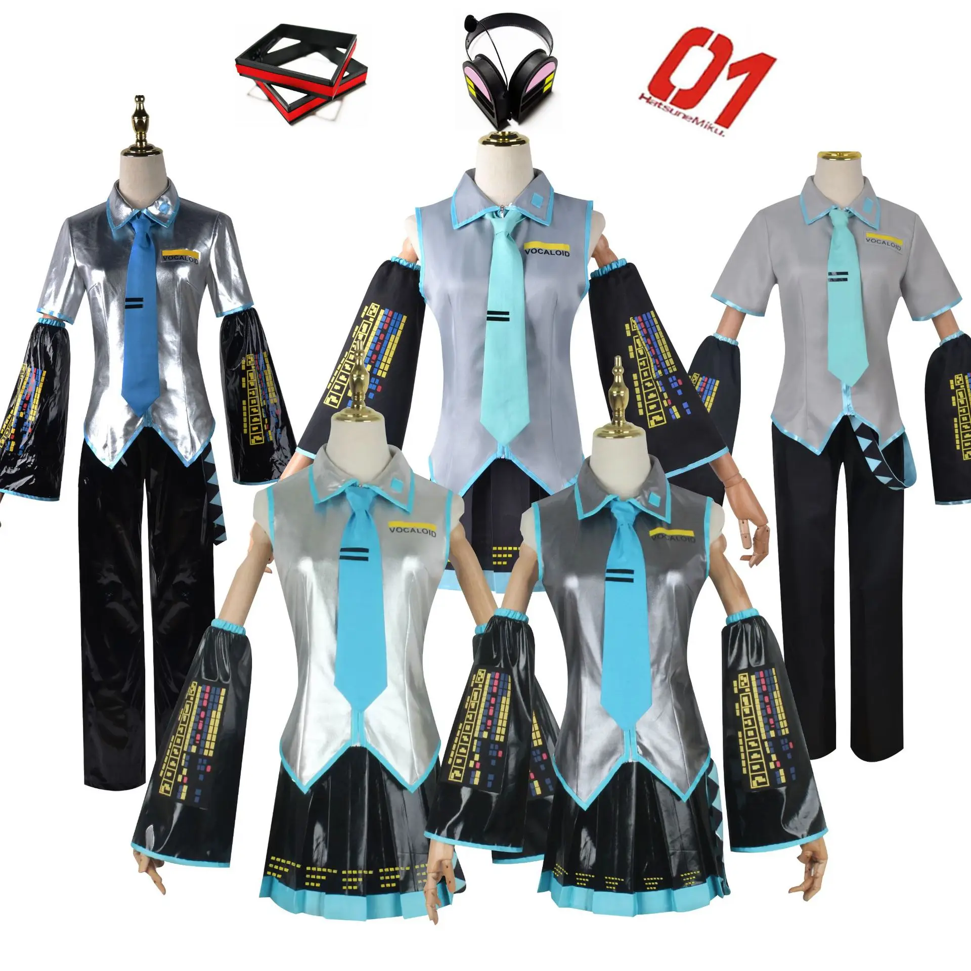 Japanese Anime Sexy Cosplay Costumes Halloween Mikus Patent Leather Costume Dress Suits Blue Cosplay Wigs