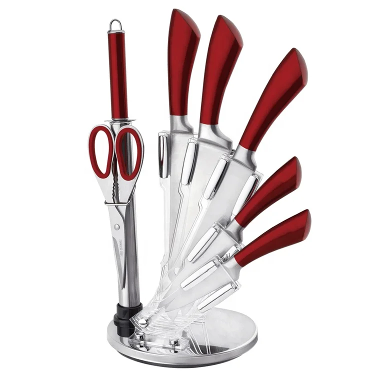 Factory Directly Sell Stainless Steel Coating Handle 8 Pieces Knife Set With Holder