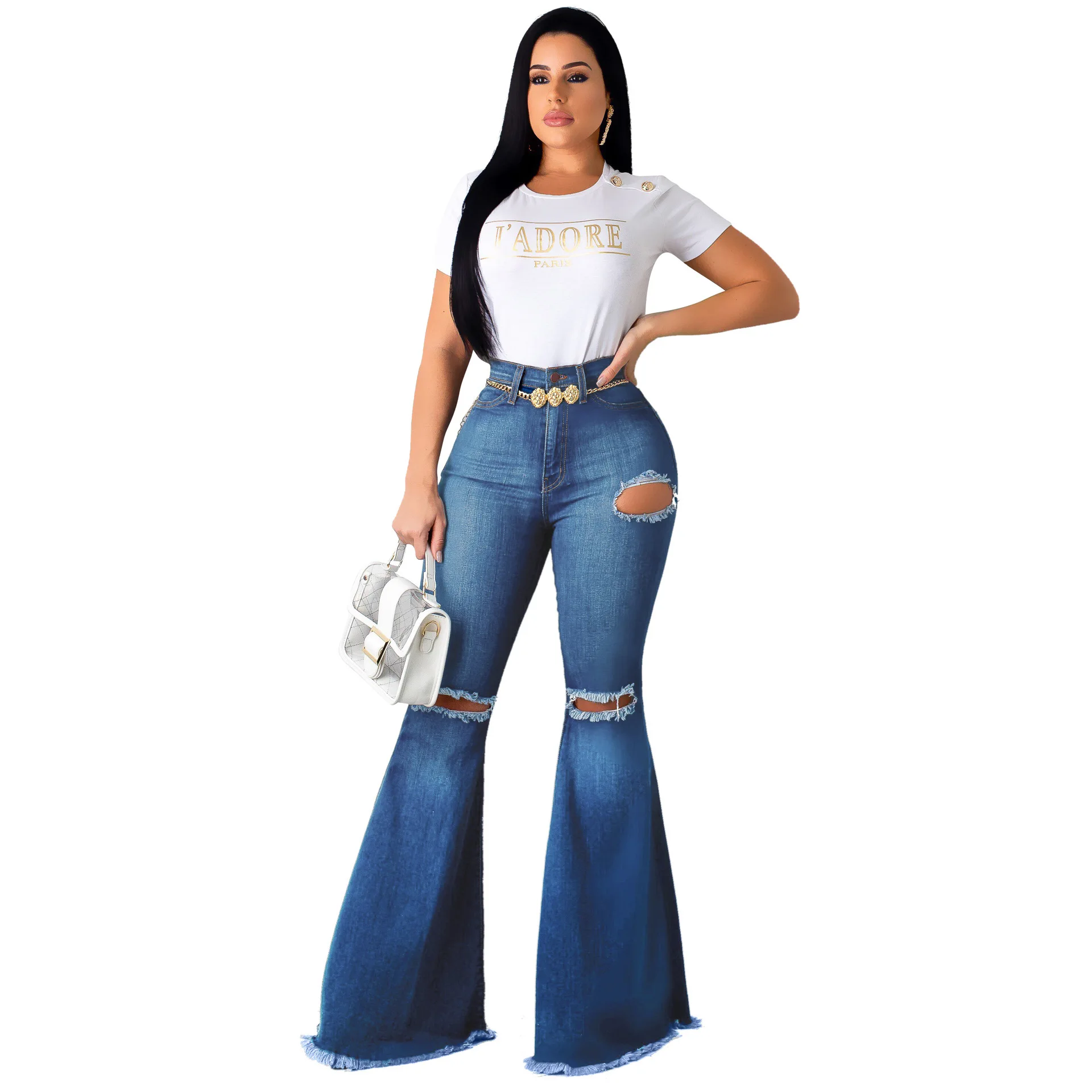 Hot selling casual solid color plus size jeans bell bottom pants Bell Bottom Flare Pants with great price