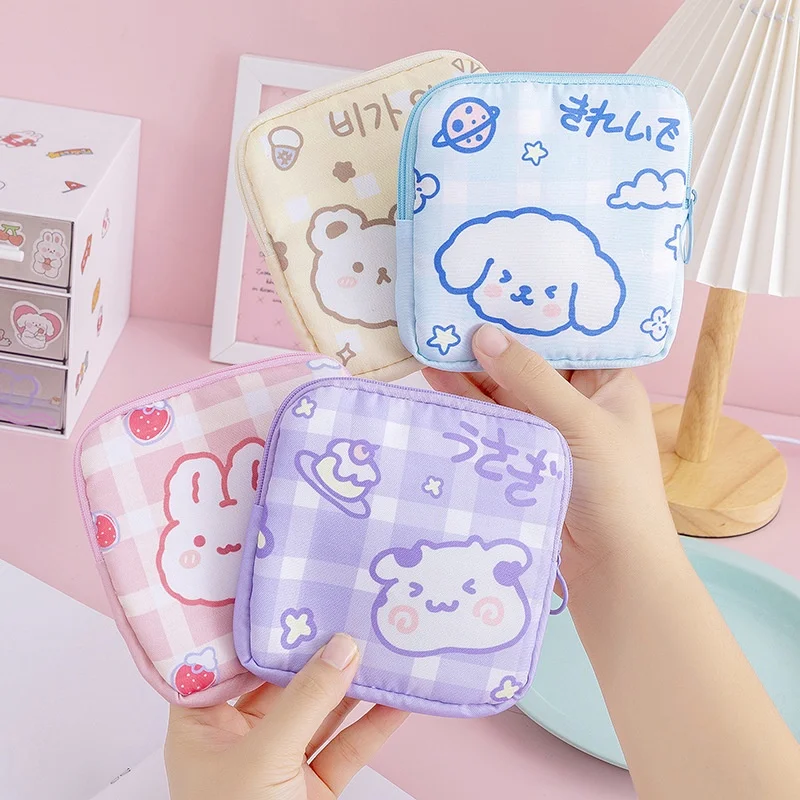 Girls Cartoon Physiological Period Tampon Organiser Bag Korean Cute Bear Mini Capacity Sanitary Napkin Storage Bags