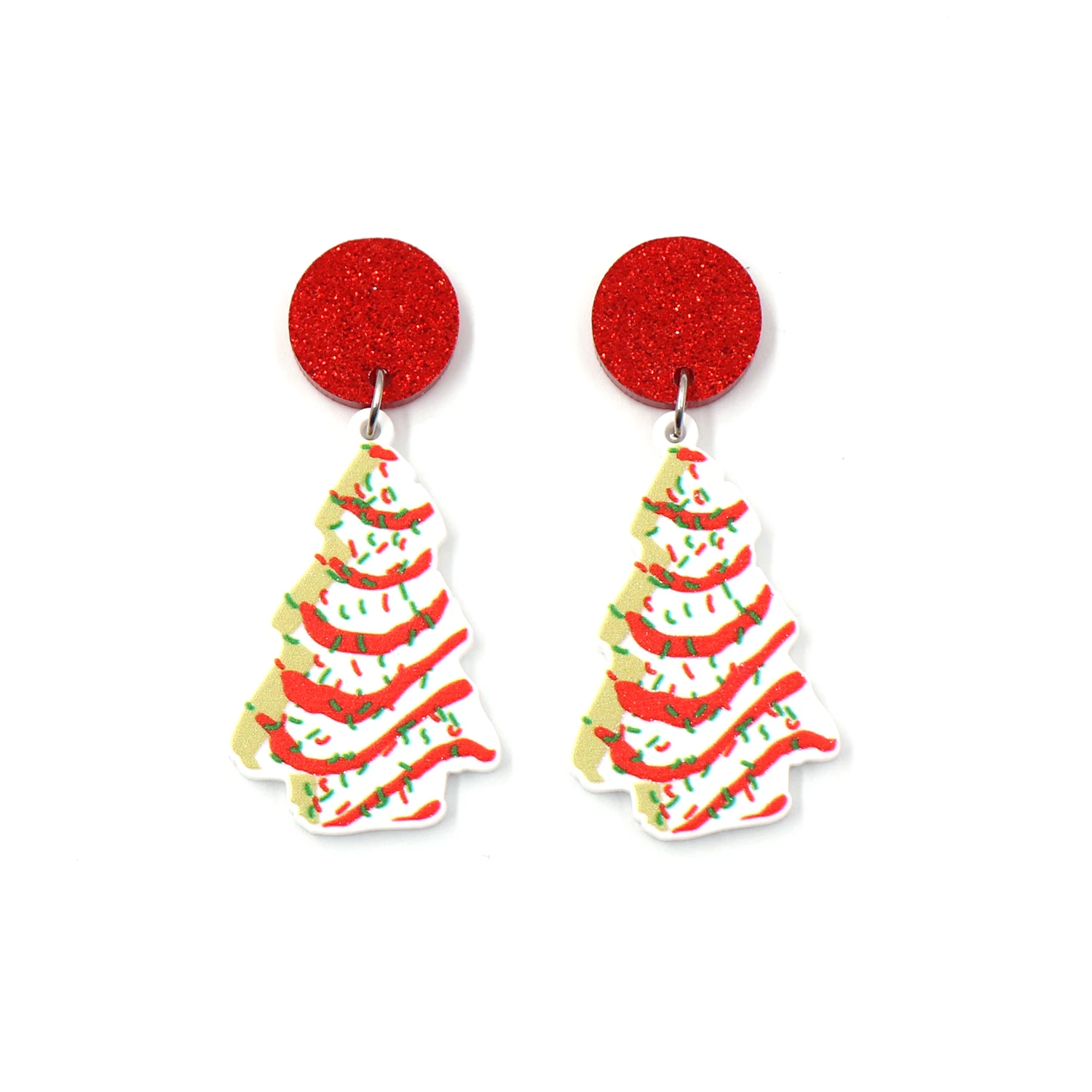 ERS744ER1584 New Silver Acrylic Jewelry Cute Drop Christmas Tree Cakes Earrings Women Engagement Anniversary Rounded Shape Pearl