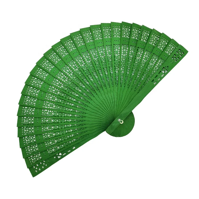 Ready Hand Fan! Hot Selling Colored 8 inch Full Carved Wooden Folding Hand Fan for Wedding and Gift