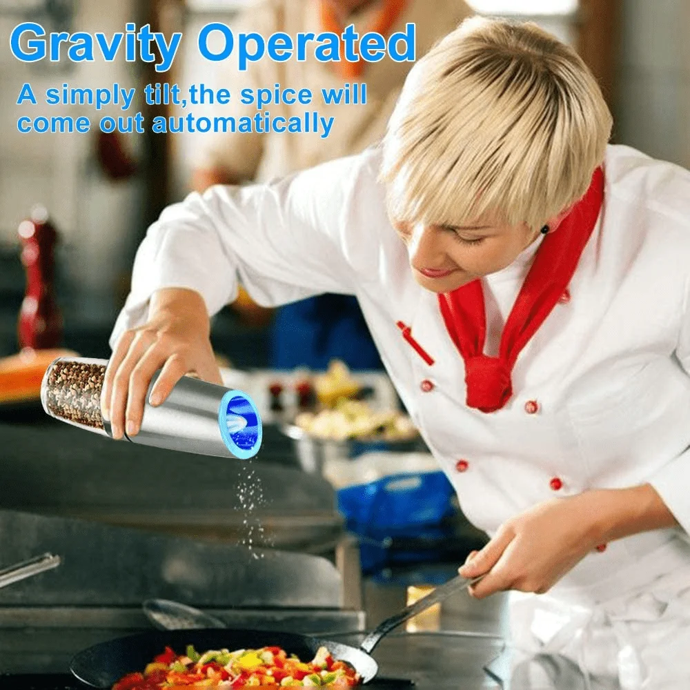  Battery Electric Operated Spice anti gravity Salt and Pepper Grinder Set Mill with LED Light MILLS Stainless