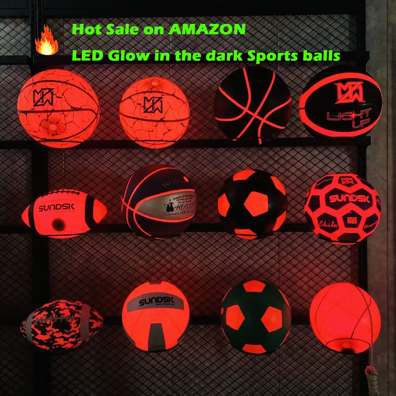 Patent owner factory orange green led light glow up in the dark glowing basket basketball ball