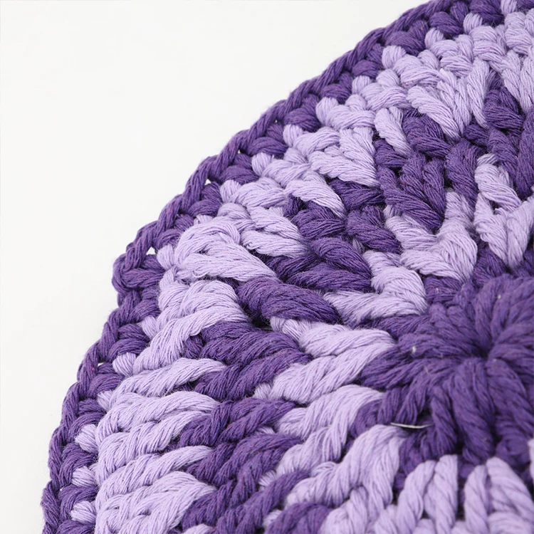 Wholesale Thick Woven Fashion Purple Cotton String Placemat Round Decorative Table Mat