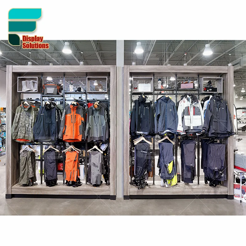 Exw Price Clothes And Hats Store Display Shelf Middle Wood Veneer Table Garment Shop Display Wall Mounted Hats Stand