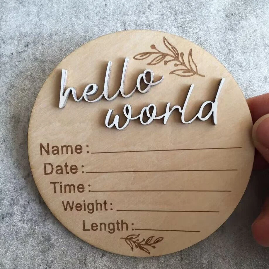 Newborn gift 3D hello  world sign Wooden hello world sign Hospital photo props