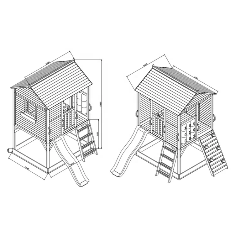 Детский деревянный садовый игровой домик с горкой
