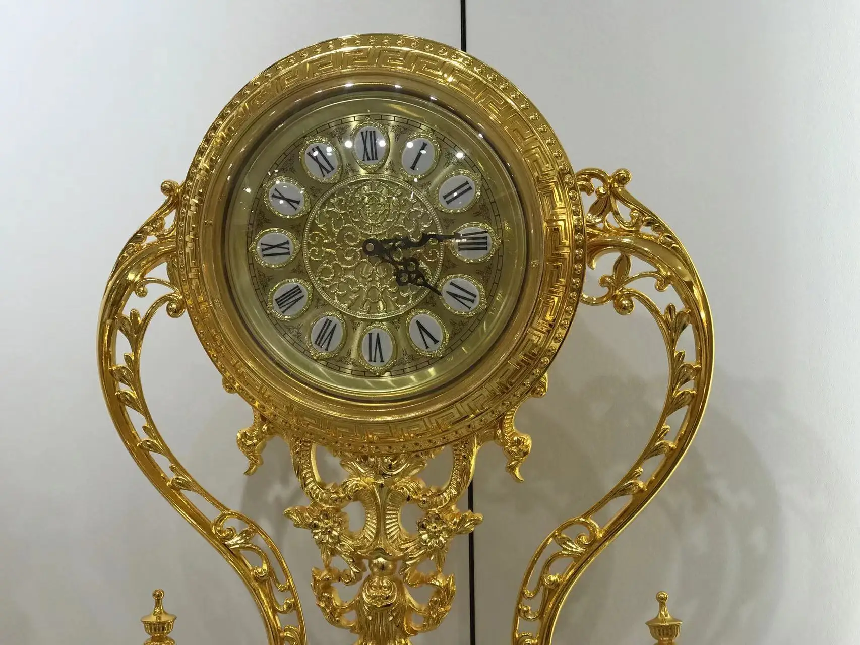 Golden Standing Clock Luxury Vintage Home Floor Clock Crystal Gold Grandfather Clock