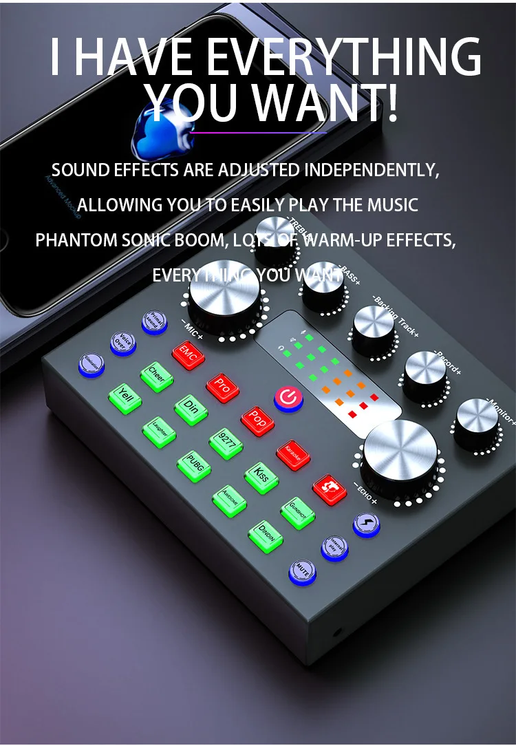 Live streaming equipment V8 Podcast Mixer Live sound card for mobile phone vlog Recording