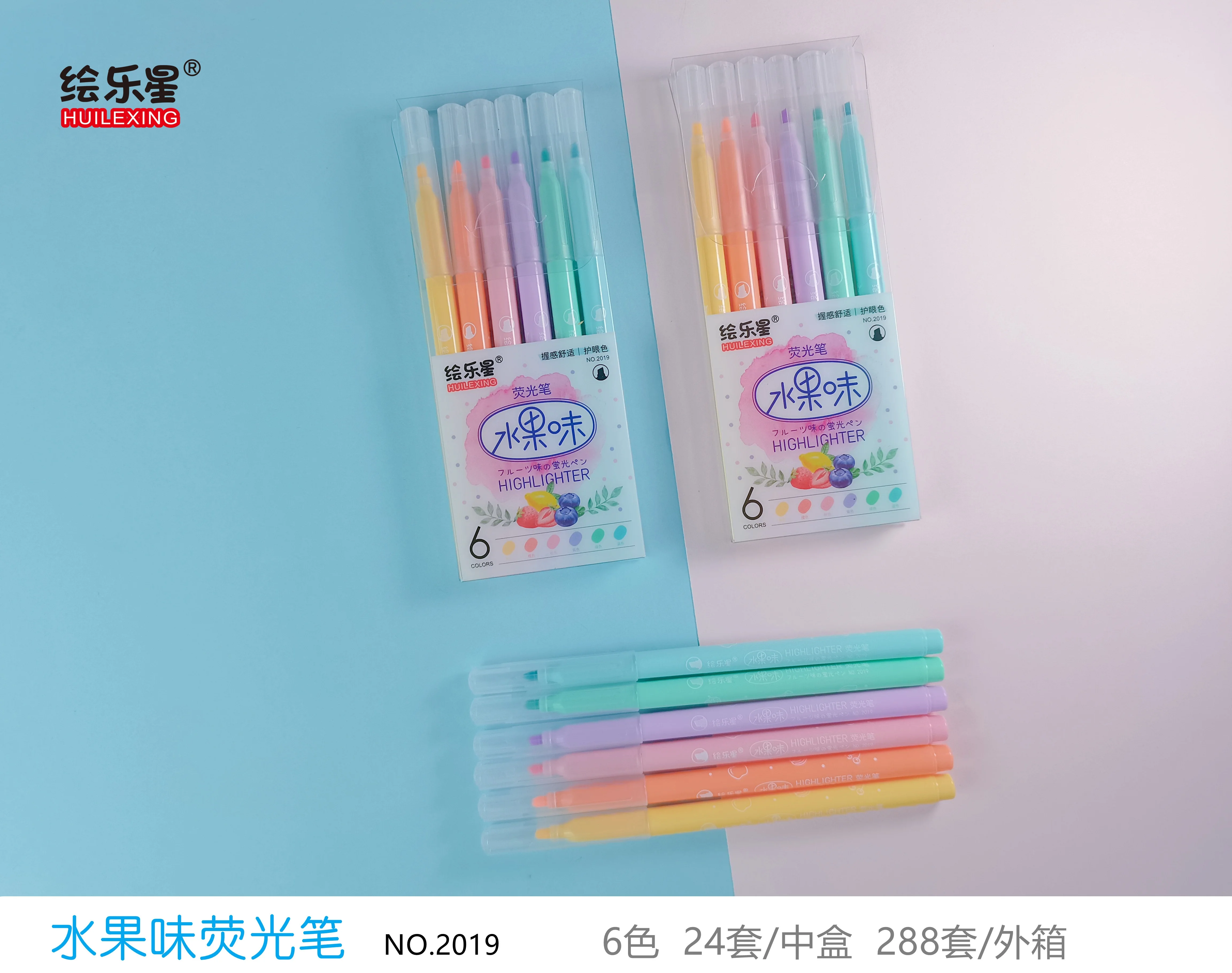 6 Pastel Colors Fruit Scented Highlighter Non-Toxic Ink Felt Pen Art Washable Fiber Tip Water Color Pen for Student and Children