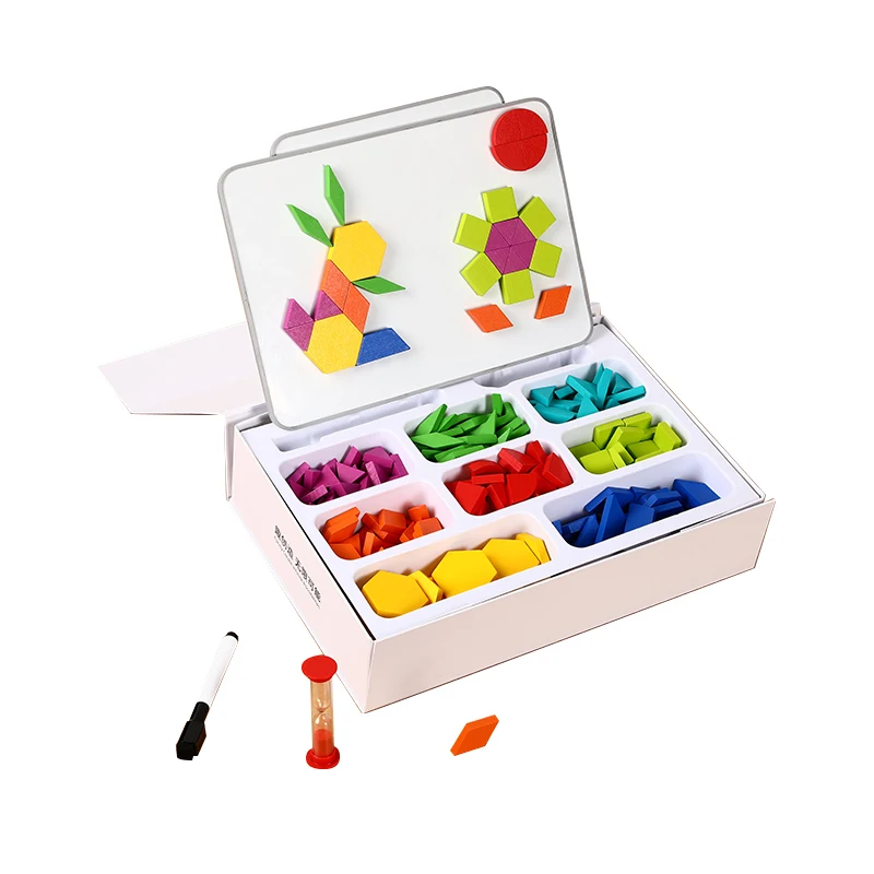 Block Geometric Jigsaw Puzzle Blocks Children Educational Gift Tangram Blocks Custom Wooden Plastic Toys 50 Sets 3+ Years CN;ZHE