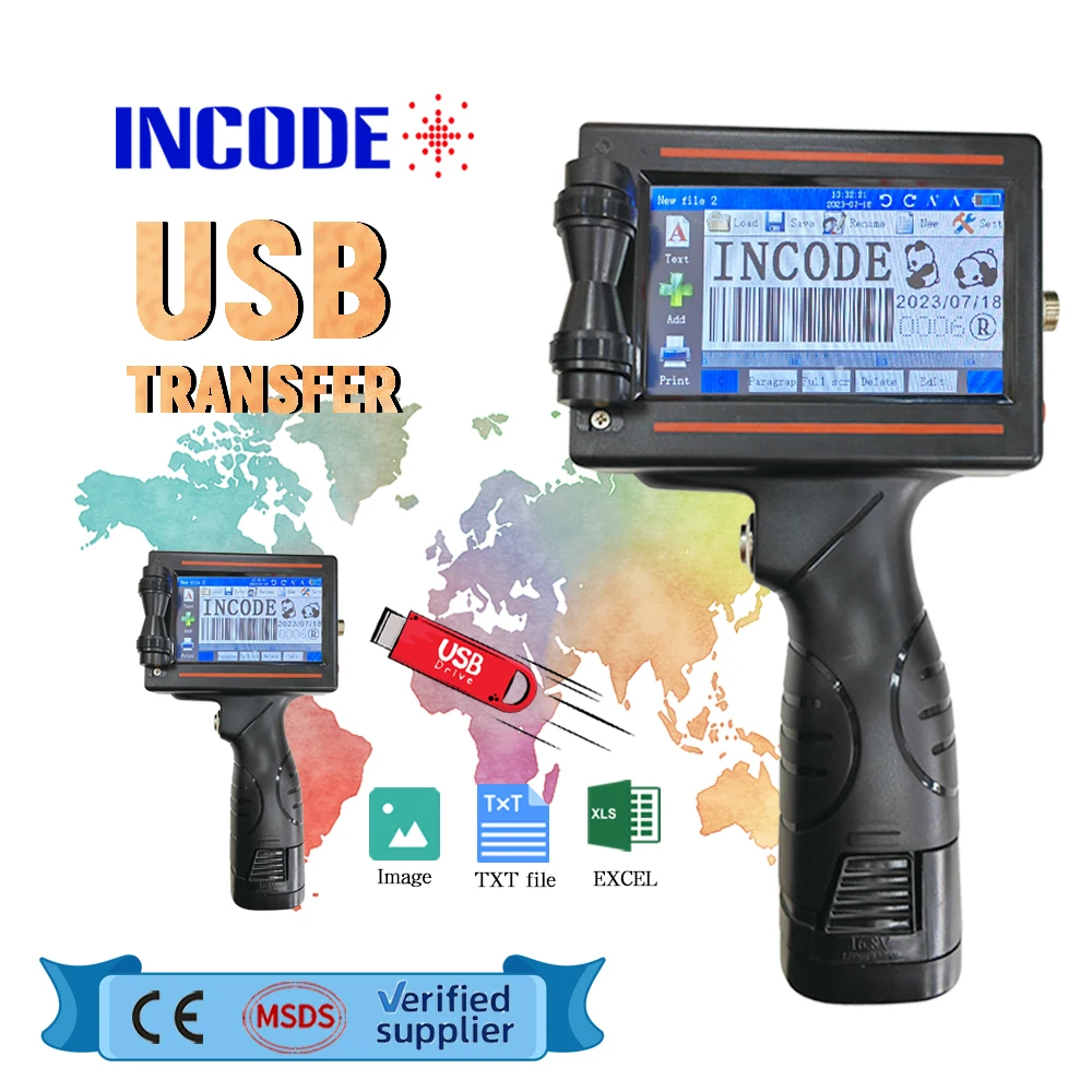 INCODE Latest 12.7mm 25.4mm Handheld Inkjet Expiry Date Coding Printer Ink Jet Batch Printing Machine