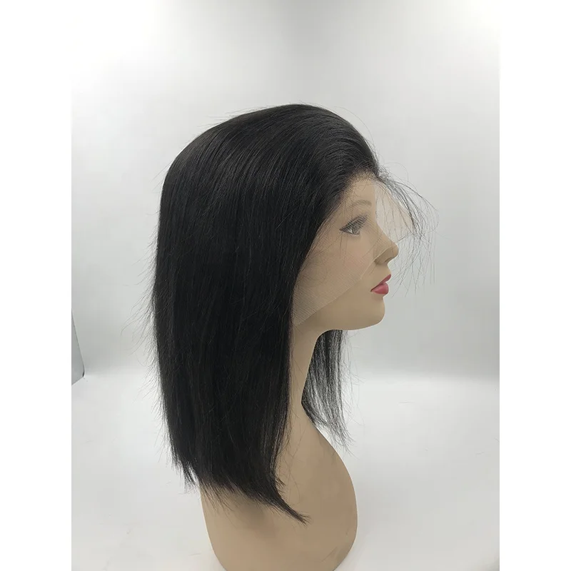 natural hairline 14inch beautiful hand crafted remy human hair lace front bob style wigs with natural knot