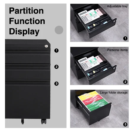 Office 3 Drawer Rolling Steel  Metal Filing  Mobile Cabinet Metal File Cabinet Furniture Locker With Wheels