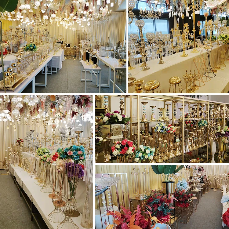 Zhuoyun 8 Arms Glass Tube Candle Stick Wedding Decoration Table Centerpiece Metal Gold Candelabra