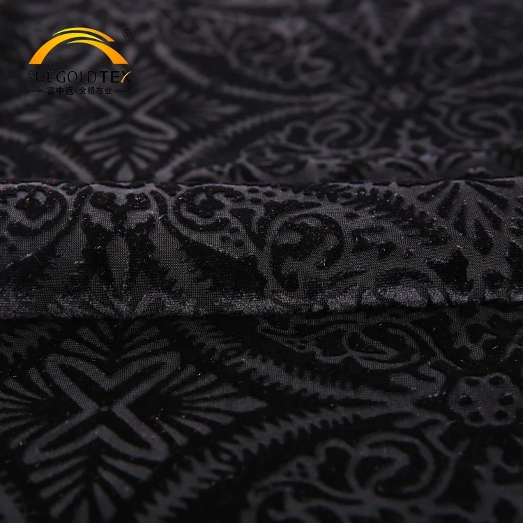 Hejin Wholesale Custom Yarn Dyed Stretch Breathable Blackout Warp Knitted Jacquard Burnout Velvet Fabric for Women Clothing