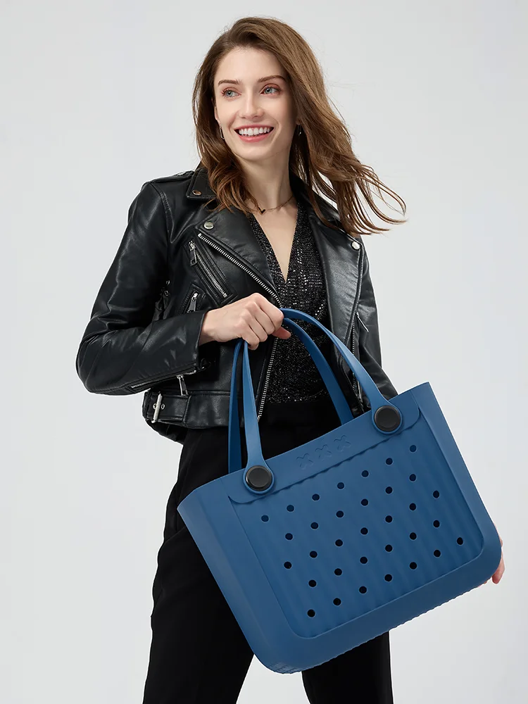 2024 Best-selling summer washable medium-sized large-capacity beach eva tote bag camping trip portable Silicone  Bags With Holes