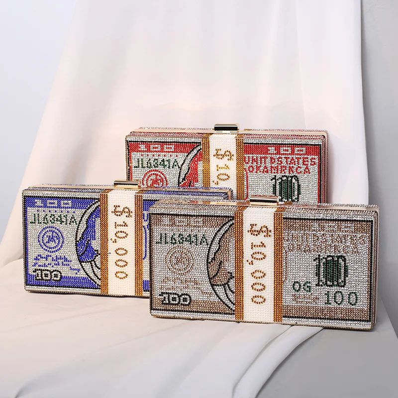 
2021 Design Money Handbags for Women Wallets Diamond Rhinestone Evening Bags Handbags 