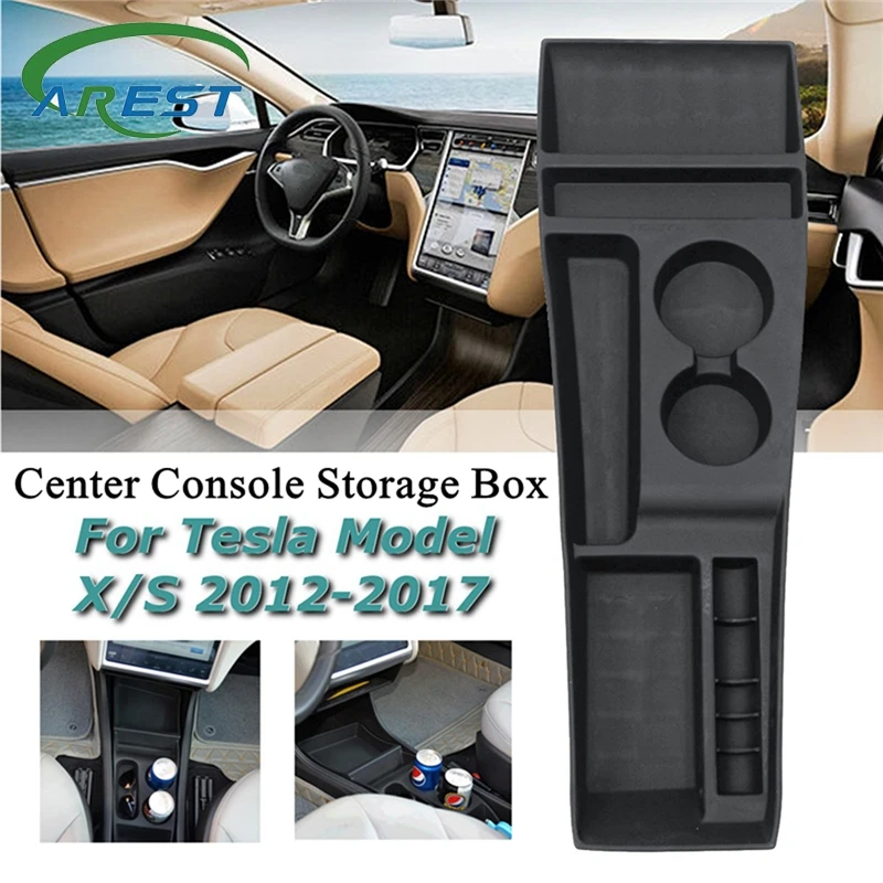 Silicone Black Car Center Console Storage Box for Tesla Model X / S 2012 2013 2014 2015 2016 2017 2018 Carbon Style Wooden Style