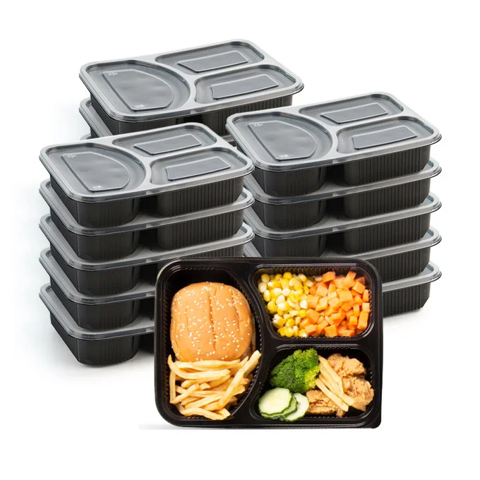 Bpa Free Leakproof 3 Compartment Bento Lunch Box Reusable Microwave Safe Plastic To Go Meal Prep Containers With Clear Lids