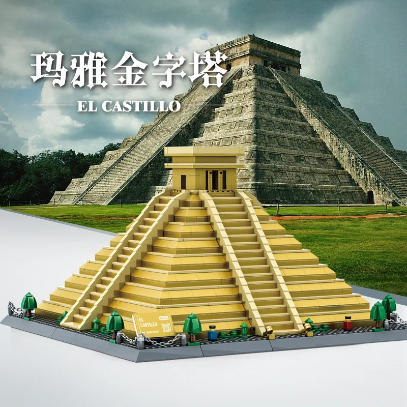 6225  Building MOC Brick Architecture City Street View Mexico Kukulkan El Castillo Block Set Model Building Blocks Kids Toys