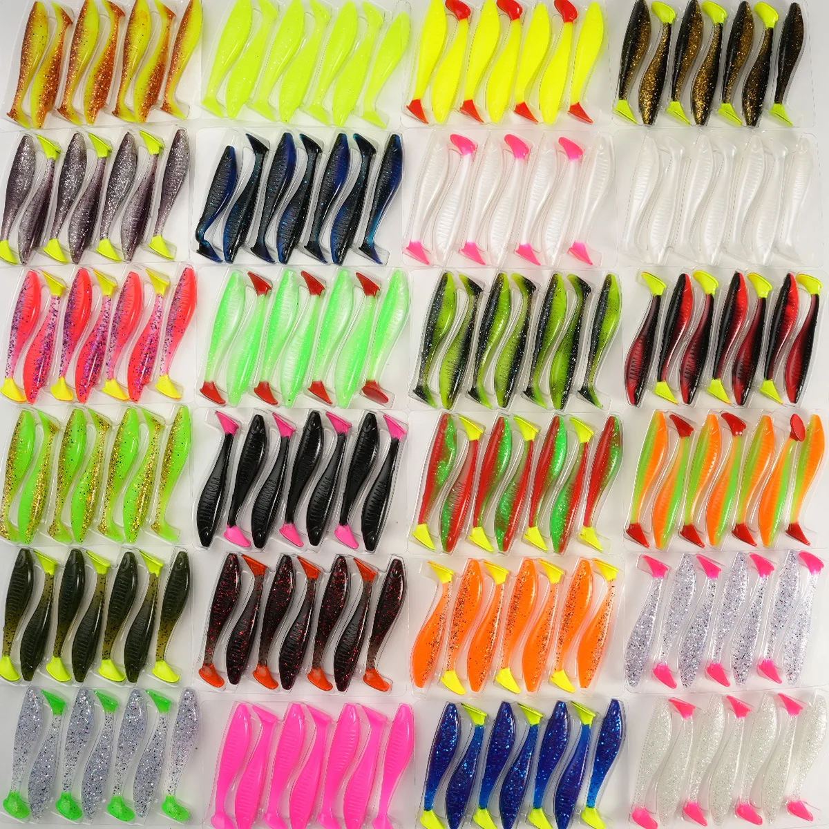 SL088-1PCS Wholesale 8cm T Tail Shad Soft Bait Plastic Ribbed Swimbait Bass Seawater TPR Soft Fishing Lure