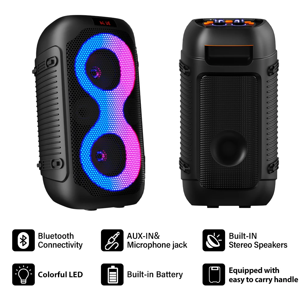 Altavoz Good Quality Portable Small Wireless Bluetooth Dual 4inch DJ Party Karaoke Heavy Bass Woofer Speaker