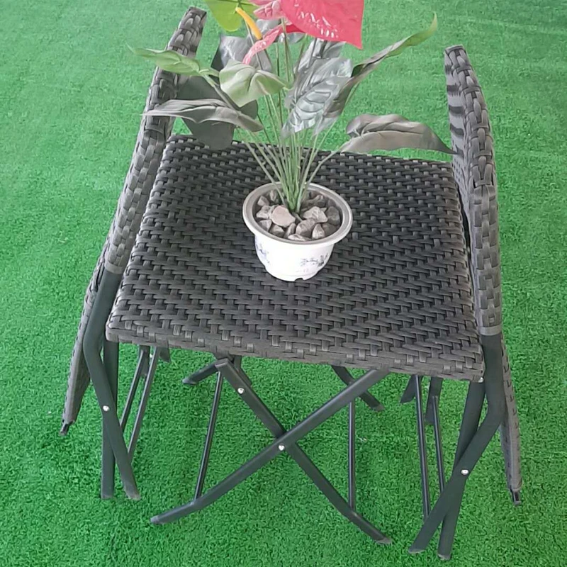 3 Pieces Garden Rattan Patio Table Sets Outdoor Furniture Wicker folding Dining Chair