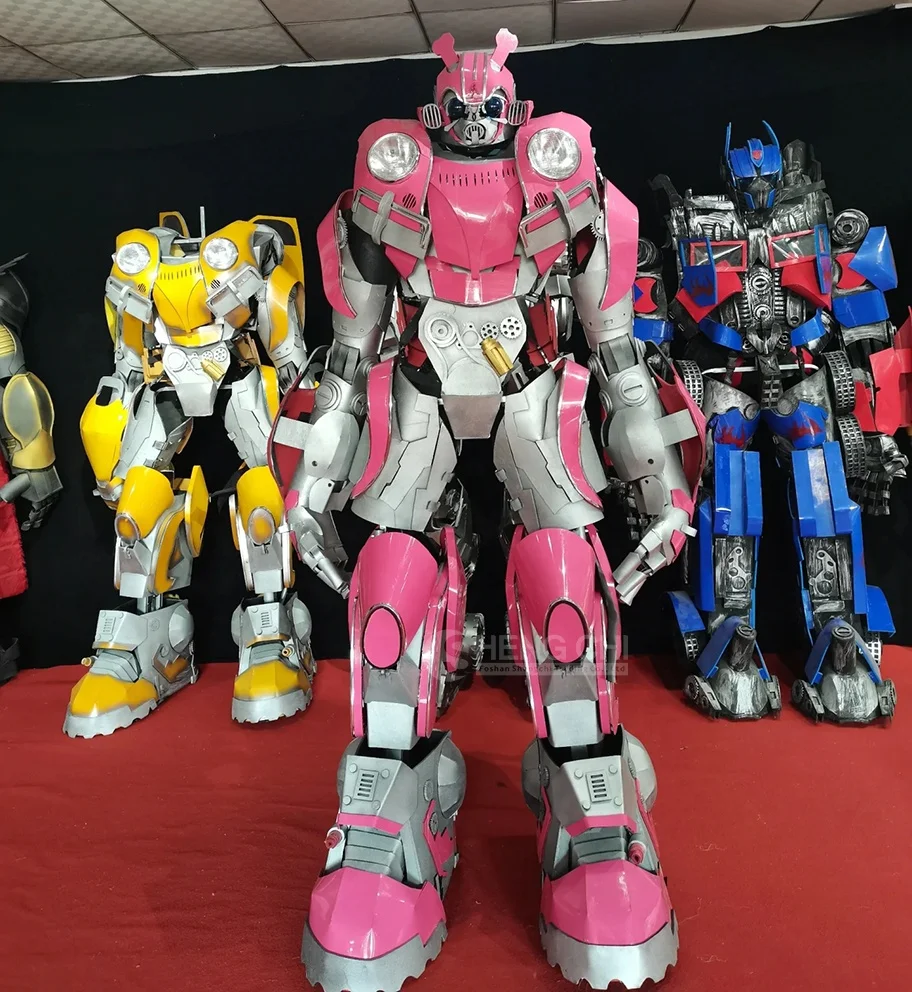 Factory direct sales 2.7m pink bumblebee costume adult wearable LED Transformers robot costume
