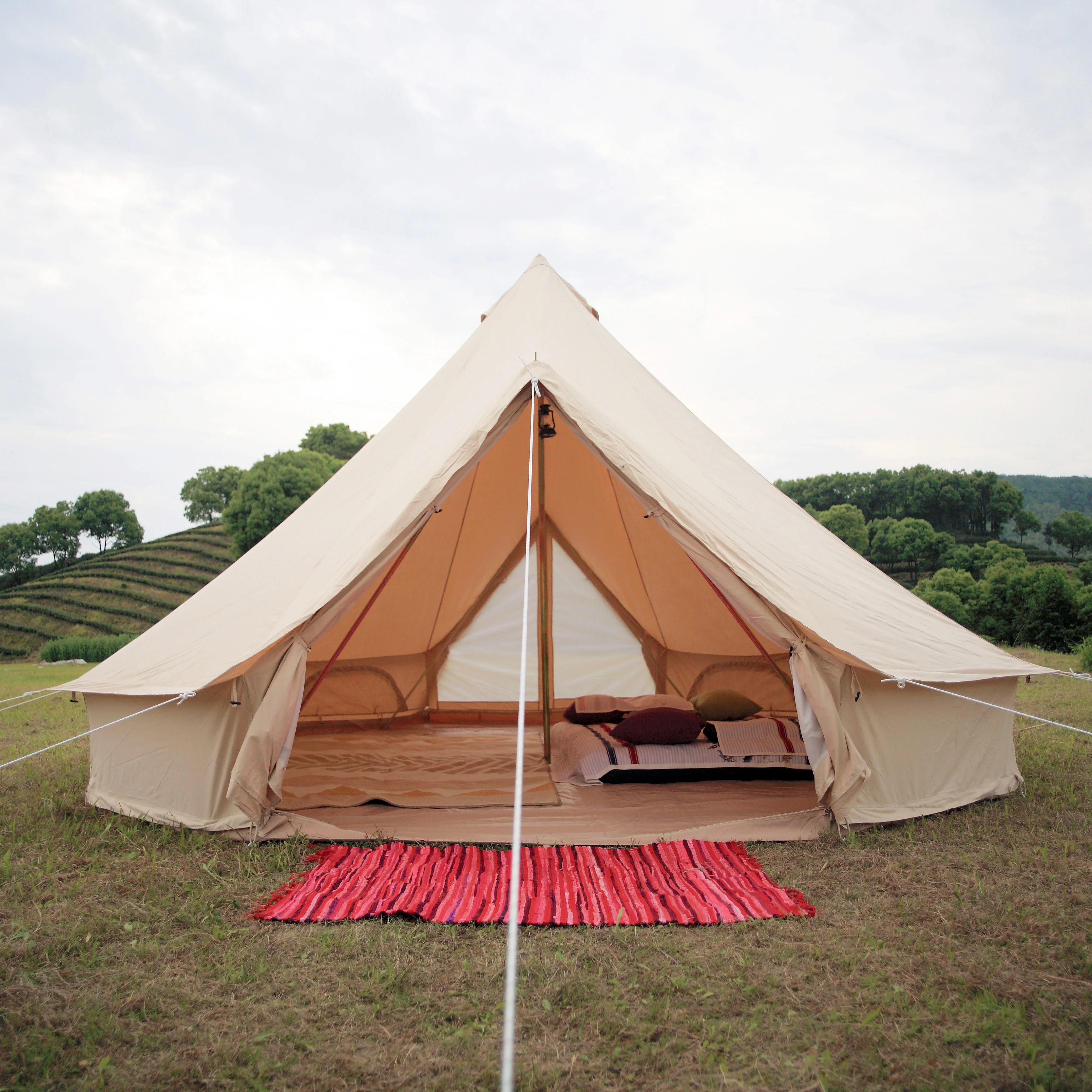 5M 15 person double doors cotton canvas bell tent ground sheet outdoor camping house luxury tent