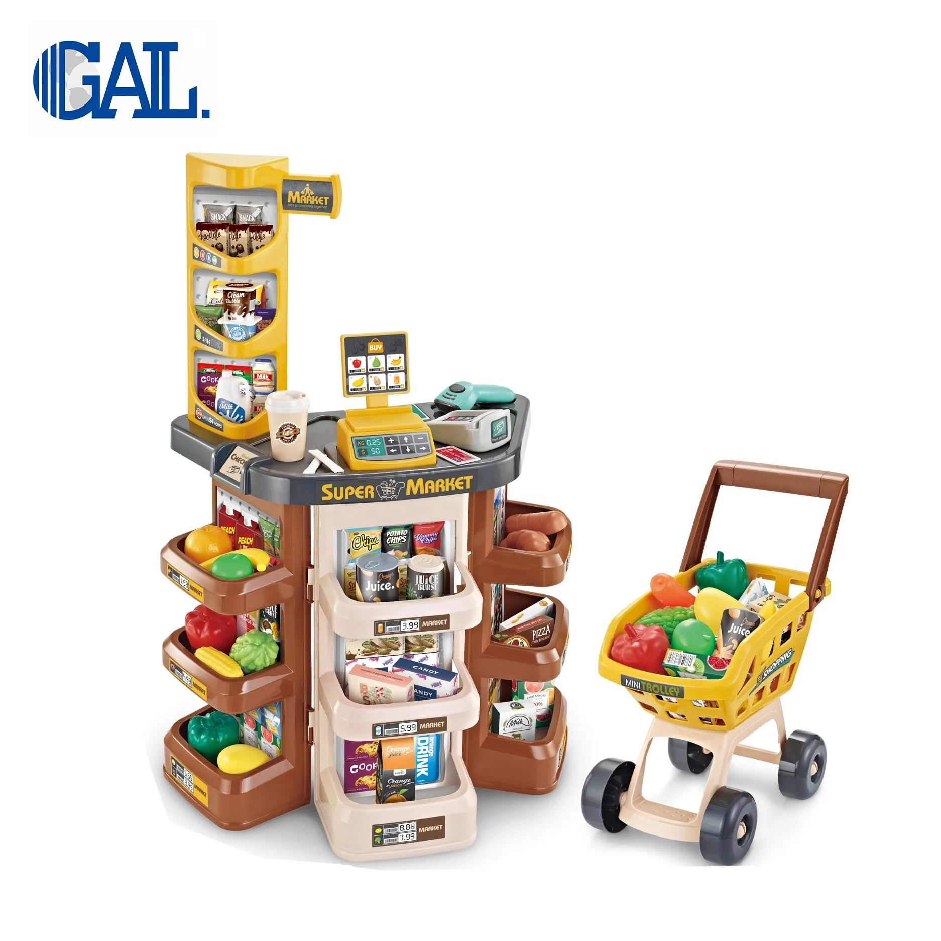 
kids pretend play toys set supermarket electric cash register toy with shopping cart 