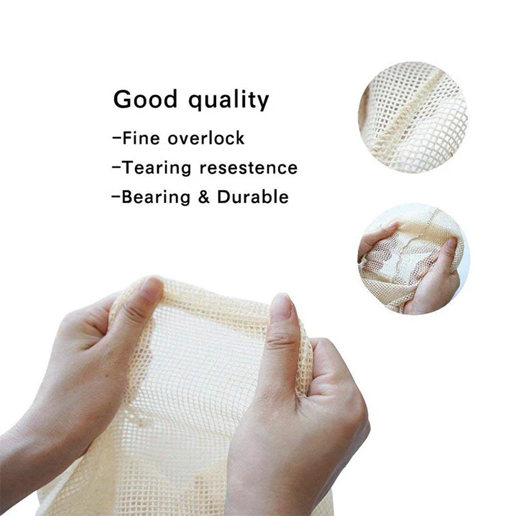 Reusable eco friendly grocery bag shopping net produce organic cotton mesh fruit bag