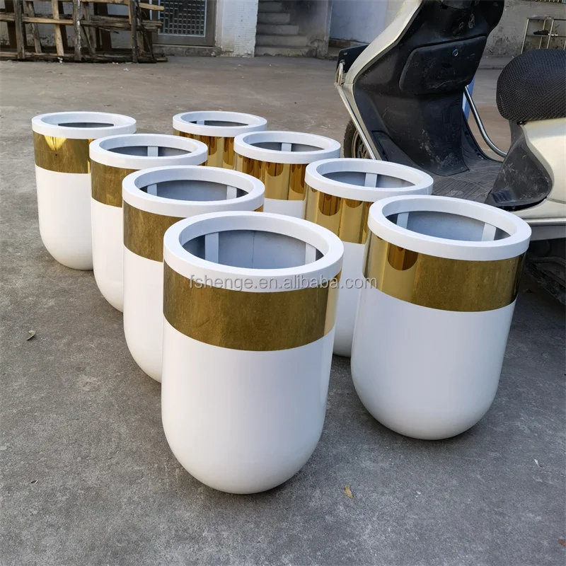 Luxury Indoor Tall Metal Matte White Flower Bowl Vase/ Gold Plants Pot For Custom