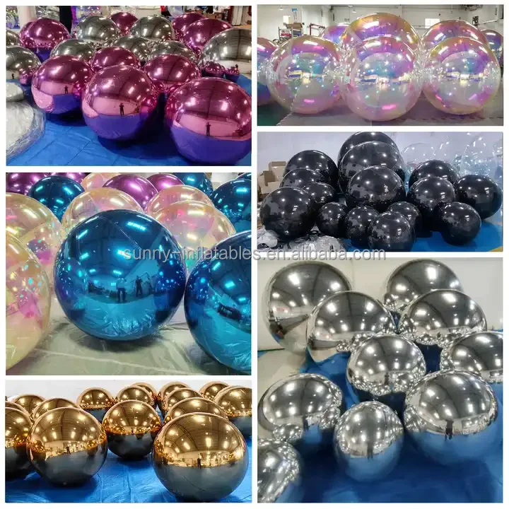 Inflatable Sphere Shiny Inflatable Blue Mirror Ball For Advertising Mirror PVC Inflatable Ball Red Blue Balloon for Promotional