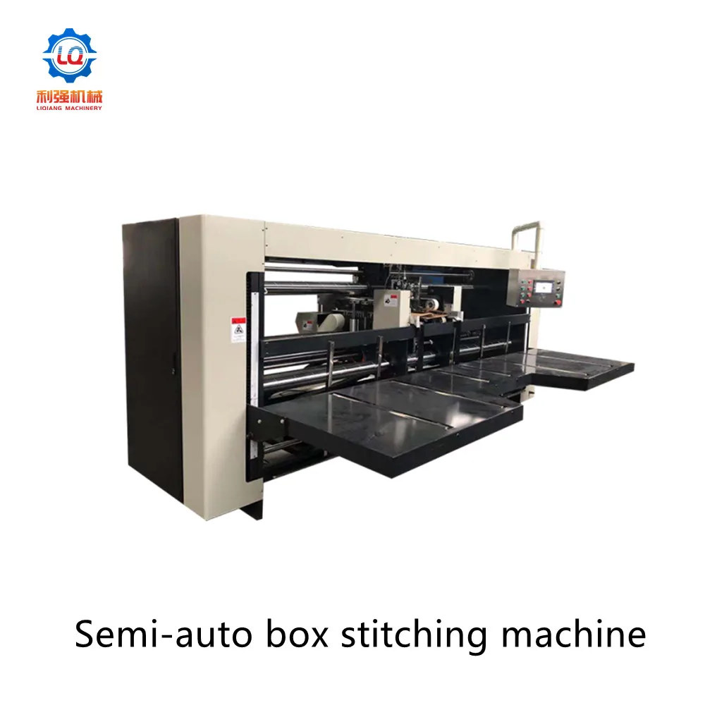 Factory Wire Carton Box Two Piece Semi Automatic Auto Manual Double Servo Corrugated Cardboard Stitching Machine