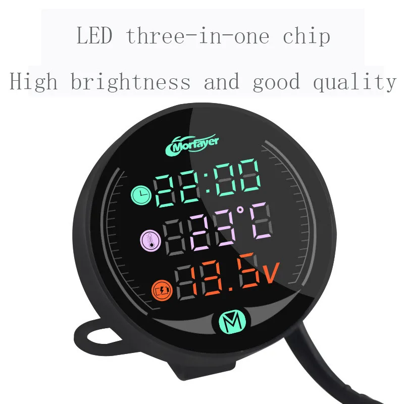 Motorcycle Voltage Time Temperature Four-In-One Digital Display Meter Rearview Mirror Led Night Vision Waterproof Meter