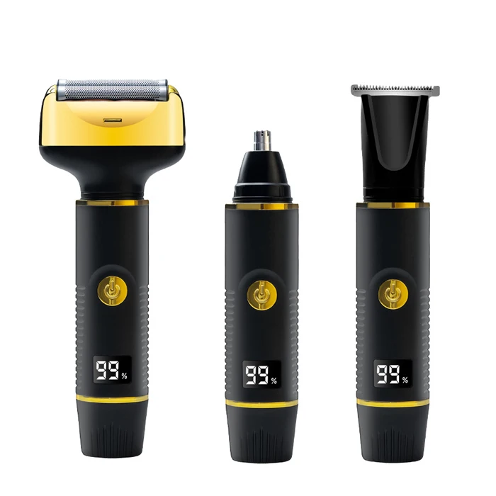 High quality new LCD displaying barber foil shaver electric nose trimmer waterproof 3 in 1 men gift electric shaver set