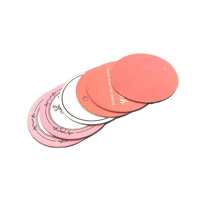 Round hang tags design custom logo tags for jeans and clothes low price fashion customized pvc TPU coated paper  hangtags