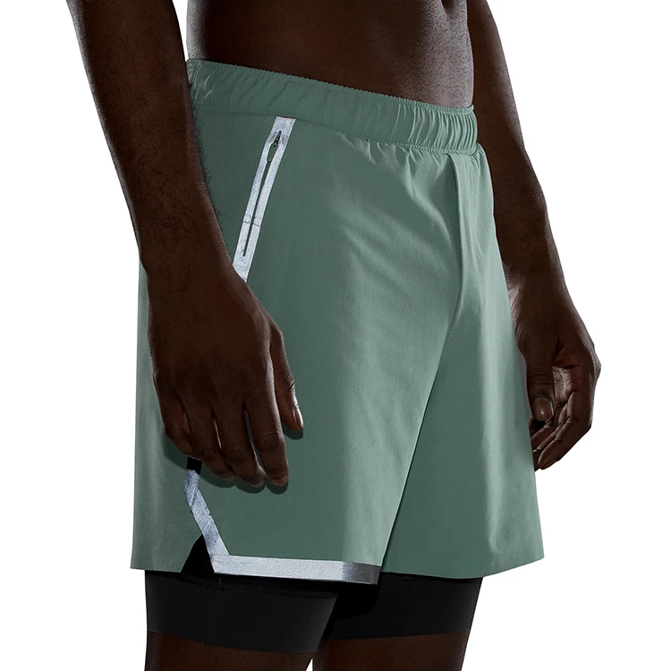Custom 2 in 1 double layer reflective workout training running shorts for men