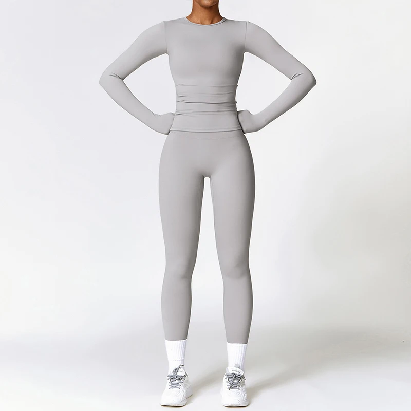 L800986 Nude Feeling Skinny Hip Lifting Yoga Pants Set Fitness Long Sleeve Top T-Shirt Outdoor Running Legging Exercise Suit