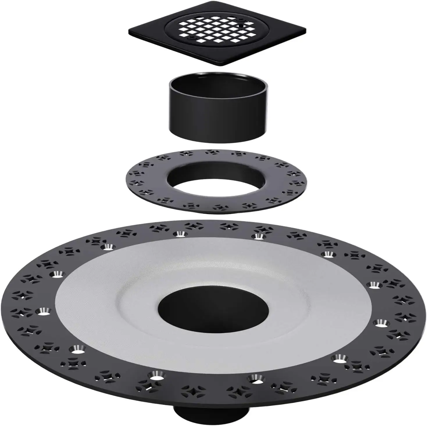 Shower Flange Drain with 4 in Drain Grate  Set including  Height Adjustment Collar and ring  For Pan  Uni-Green