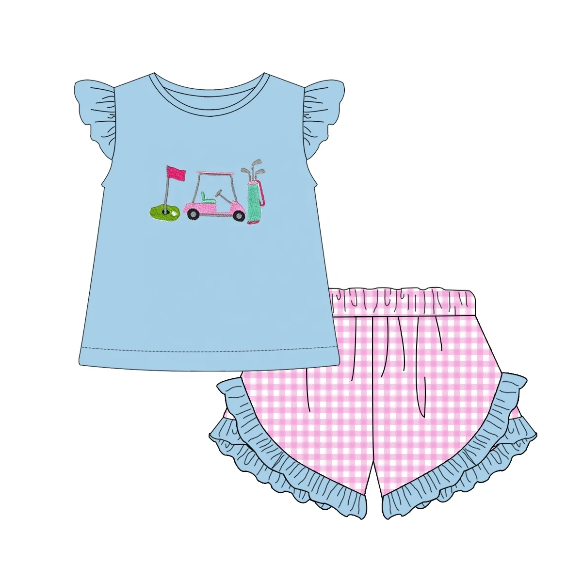 2023 Customized Sibling Kids Clothing Golf Embroidered Baby Boy Romper