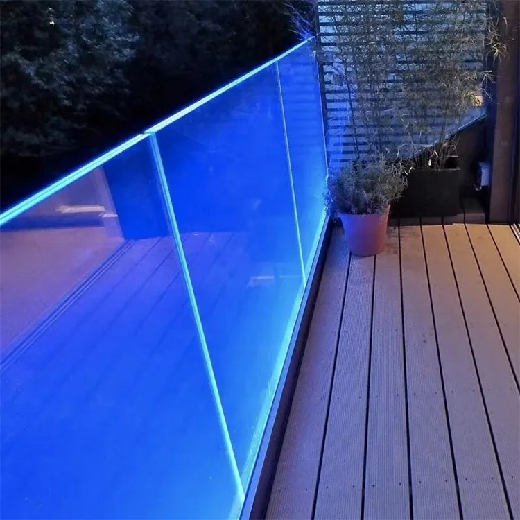  inox 316 staircase veranda banister stainless steel frameless u channel glass led light balustrade balcony handrail