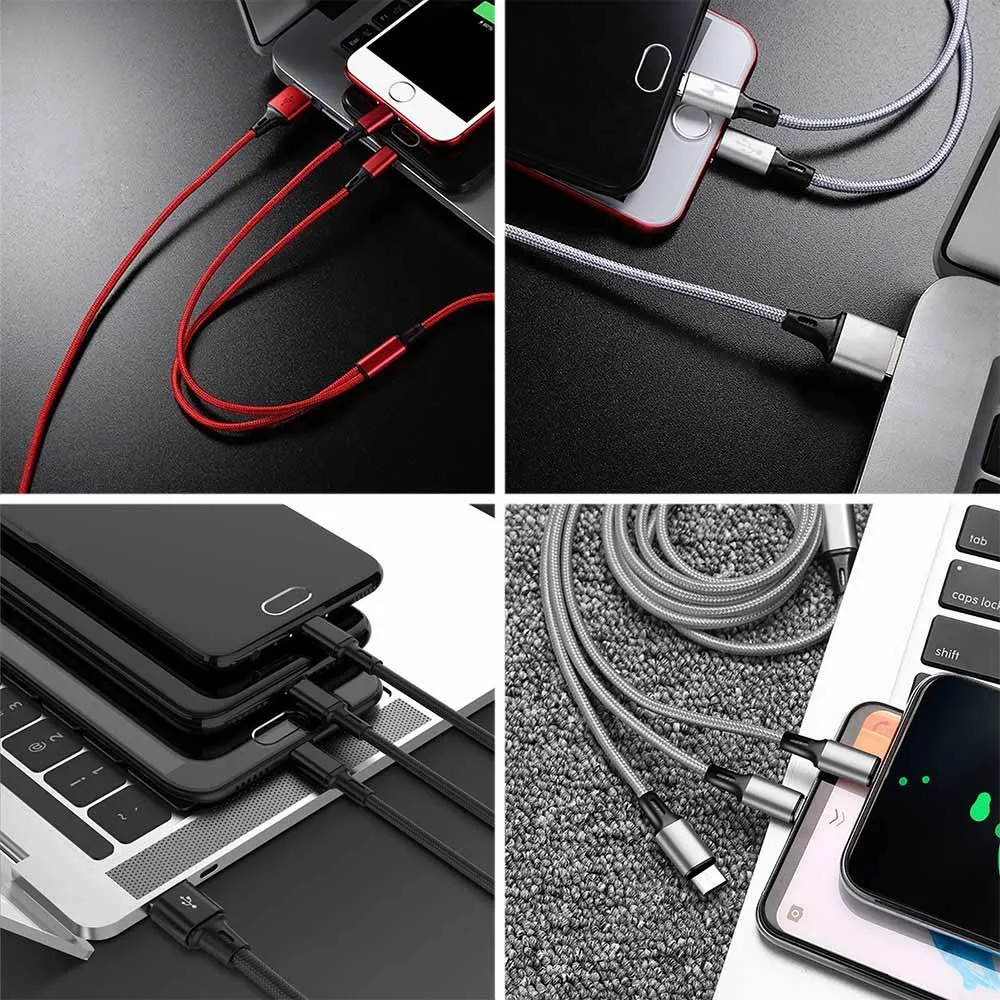 China Mainland Free Shipping Free Sample Amazon Best Selling Products Nylon Braided 2.1A Fast Charging 3 in 1 USB Cable