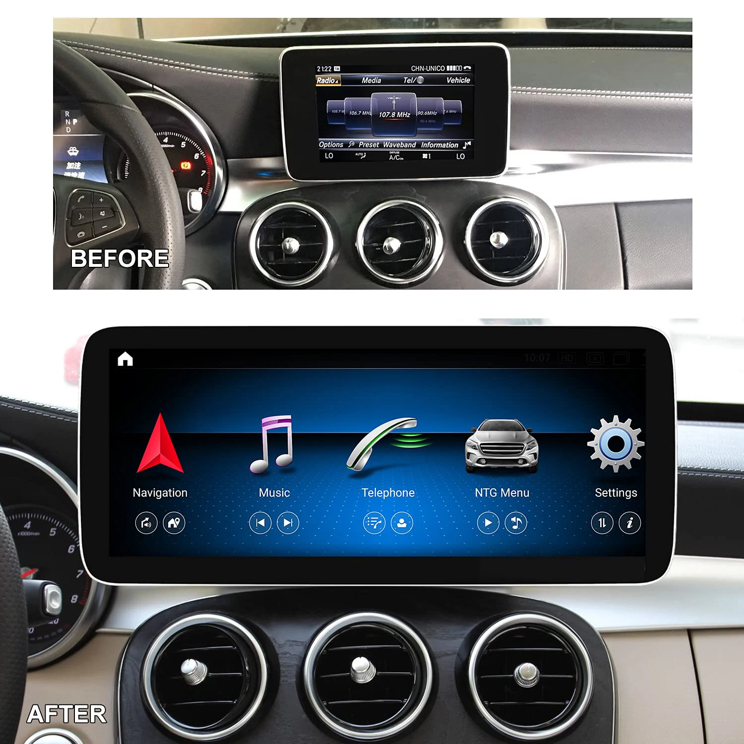 12.3 Inch GPS Navigation Screen BT Car Monitor Carplay Car Radio Auto DSP Audio for Mercedes W204 W205 2007-2018 Mercedes Benz