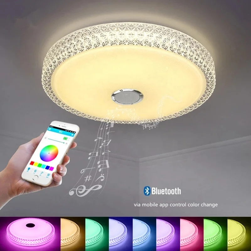 Cheap Price Smart Control RGB Yellow Crystal Ceiling Lamp LED Flush Mount Dimmable Light Fixture Blueteeth and Sound Speaker